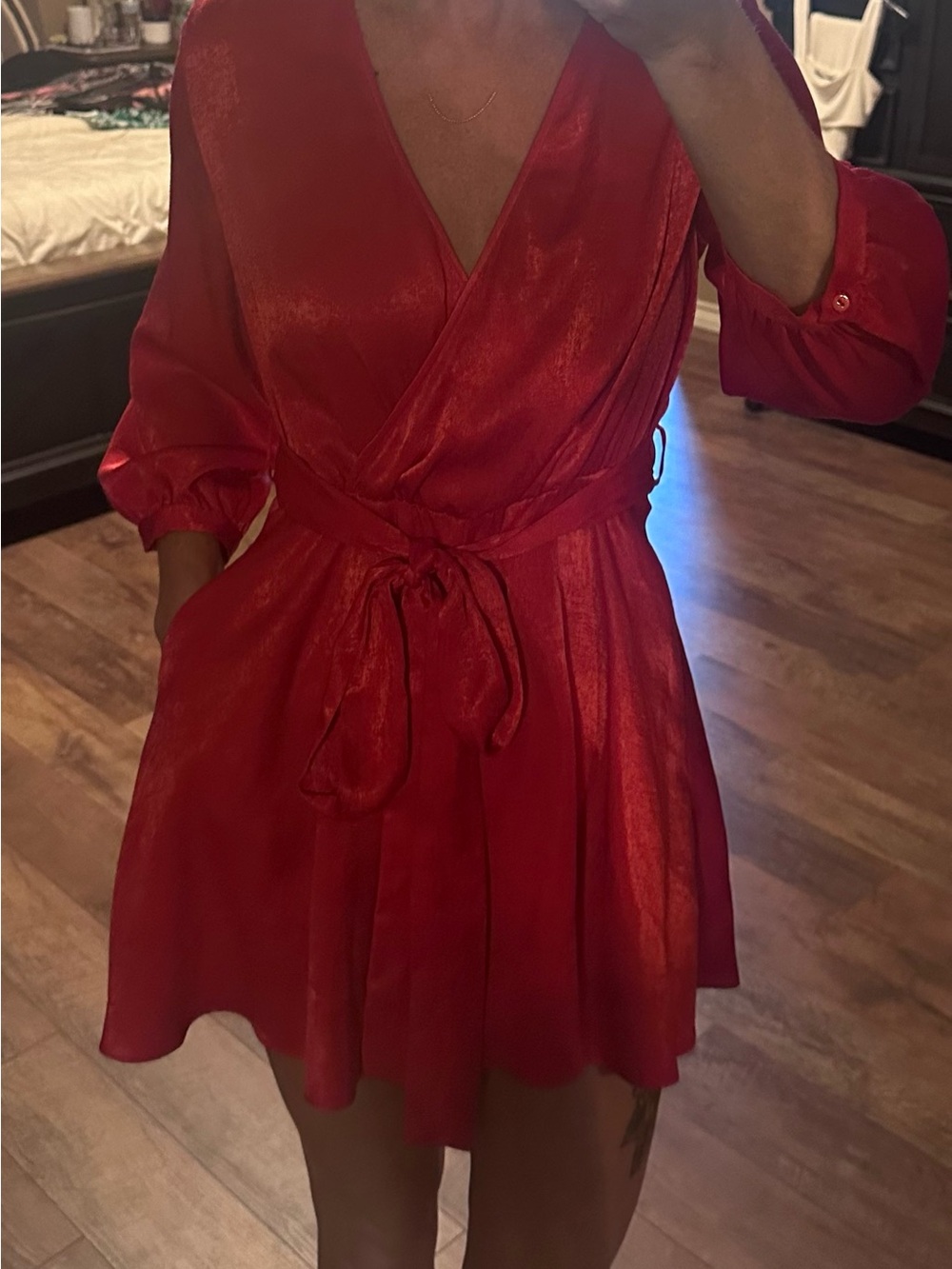 Red Satin Wrap Romper